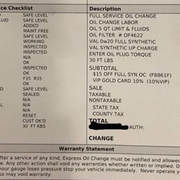 Receipt for oil change