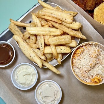 Honey Butter Fried Chicken - Italian style fries and Pimento Mac 'n Cheese - Chicken Shop Near Me - Chicago, Illinois Honey Butter Fried Chicken - Italian style fries and Pimento Mac 'n Cheese - Chicken Shop Near Me - Chicago, Illinois