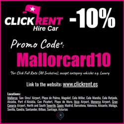 Click Rent - Clickrent Código Promocional: Mallorcard10  Alquiler de coches -10% descuento
