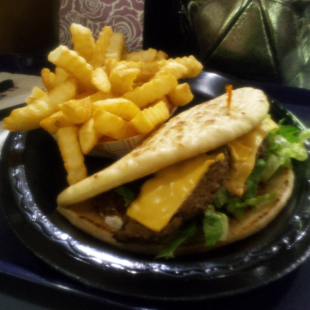 Old-fashion Jr. pita burger and fries.