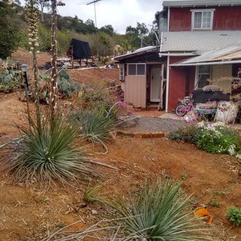 Enchanting Blueberry Farm - Here is a view of the entrance to the restroom adjacent to the farmhouse on the left (open door) - Campgrounds Near Me - Fallbrook, California
