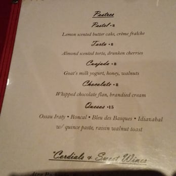 Txikito - Dessert memu - Basque Near Me - New York, New York Txikito - Dessert memu - Basque Near Me - New York, New York