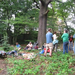 Btcv - Coldfall Wood, Muswell Hill. A group of BTCV volunteers have a well earned break after tidying up the woods to help others enjoy