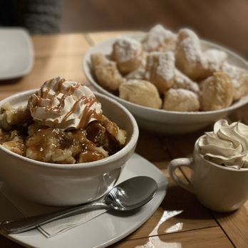 1808 American Bistro - Bread pudding and beignets with whipped cream - New American Near Me - Delaware, Ohio