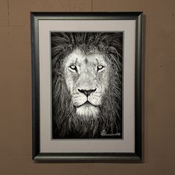Add Art - Framed black and white photo of a lion