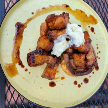 SmokeStacks Cafe - Pork belly, apple, marscapone, Dutch baby... delicious - Wine Bars Near Me - Raleigh, North Carolina