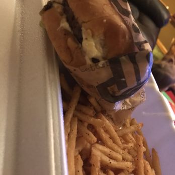 Jaggers - Green chili burger with shoestring fries - Salad Near Me - Louisville, Kentucky Jaggers - Green chili burger with shoestring fries - Salad Near Me - Louisville, Kentucky