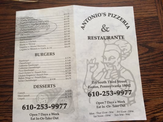Menu photo 2 Antonio's Pizzeria & Restaurant Easton, PA Menu photo 2 Antonio's Pizzeria & Restaurant Easton, PA