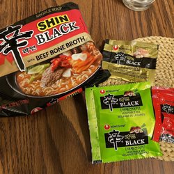 Walmart - 4-Pack Shin Black Ramen: korean ramen at Wal-Mart!? This noodle soup is amazing, dried garlic slices, leeks, shitake. Try It!