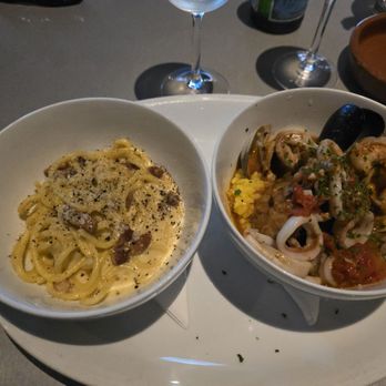 ASTI Trattoria - Half Portion Pastas - Spaghetti Carbonara and Saffron Seafood Risotto - Italian Near Me - Austin, Texas