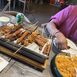 Chicken skin, intestine, mozzarella sticks, and beef sticks Chicken skin, intestine, mozzarella sticks, and beef sticks