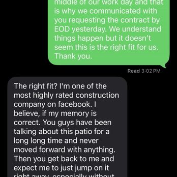 Handyman Construction - Yes, he didn't send a contract in a timely manner but being this rude is why he gets 1 star. - General Contractors Near Me