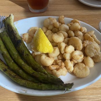 Lee's Inlet Kitchen - Fried creek shrimp with grilled asparagus - Seafood Near Me - Murrells Inlet, South Carolina Lee's Inlet Kitchen - Fried creek shrimp with grilled asparagus - Seafood Near Me - Murrells Inlet, South Carolina