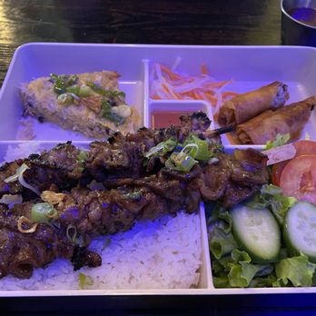 Saigon Blvd - Bento Box B, grilled pork skewers - Vietnamese Near Me - Cupertino, California Saigon Blvd - Bento Box B, grilled pork skewers - Vietnamese Near Me - Cupertino, California