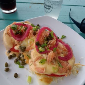 Biscuit Head - Southside salmon eggs benedict and iced coffee - Breakfast & Brunch Near Me - Asheville, North Carolina