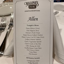 Specialized menu chosen for the event