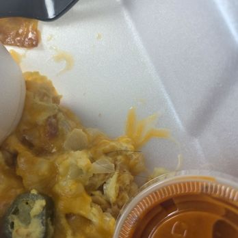 Good Day Cafe - Migas with a long black hair embedded in the cheese - Breakfast & Brunch Near Me - Arlington, Texas Good Day Cafe - Migas with a long black hair embedded in the cheese - Breakfast & Brunch Near Me - Arlington, Texas