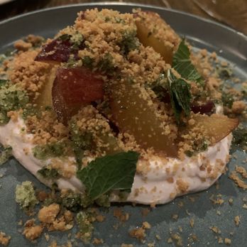 Provender Kitchen + Bar - Peach Dessert with Shortbread Crumble. - New American Near Me - Ellsworth, Maine Provender Kitchen + Bar - Peach Dessert with Shortbread Crumble. - New American Near Me - Ellsworth, Maine