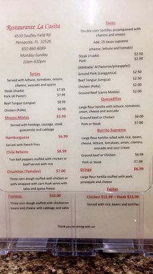 Menu photo 4 La Casita Pensacola , FL Menu photo 4 La Casita Pensacola , FL