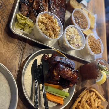 Edley's Bar-B-Que - Here's a variety of pork ribs and brisket and sides - Cocktail Bars Near Me - Franklin, Tennessee