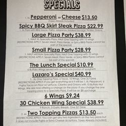 Lazaro's Pizza - Menu