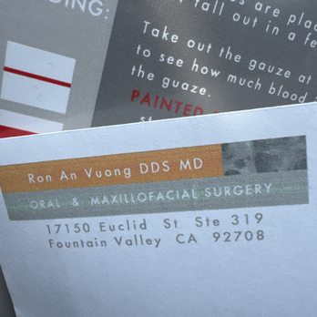 Ron An Vuong, DDS, MD - Loved the after care instructions and provided a doctor note as well. Very welcoming office staff. - Oral Surgeons Near Me - Fountain Valley, California Ron An Vuong, DDS, MD - Loved the after care instructions and provided a doctor note as well. Very welcoming office staff. - Oral Surgeons Near Me - Fountain Valley, California