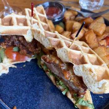 Corner Social - chicken and waffles sandwich - New American Near Me - New York, New York