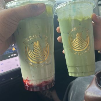 Enroute Coffee and Tea House - Strawberry matcha & matcha with coconut - Coffee & Tea Near Me - Goodyear, Arizona