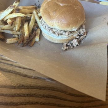 Mission BBQ - Pulled chicken sandwich and fries - Barbeque Near Me - Baltimore, Maryland Mission BBQ - Pulled chicken sandwich and fries - Barbeque Near Me - Baltimore, Maryland