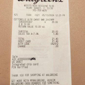 Walgreens - Receipt - Drugstores Near Me - Miami Shores, Florida Walgreens - Receipt - Drugstores Near Me - Miami Shores, Florida