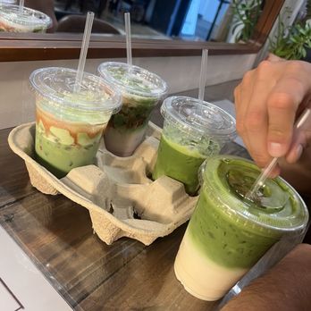 Isla Tea Lounge - banana matcha (right) and strawberry (left) $12 each - Tea Rooms Near Me - Fresno, California