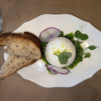 L'Amico - Burrata with english peas & arugula pesto, purple radish and lemon - Italian Near Me - New York, New York