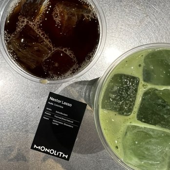 Monolith Coffee - matcha latte and nestor lasso iced black coffee - Coffee & Tea Near Me - Alhambra, California
