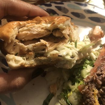 Sideshow Kitchen - Grilled Salmon Sandwich (with a bite out I forgot to take a picture first) - Burgers Near Me - Oakland, California