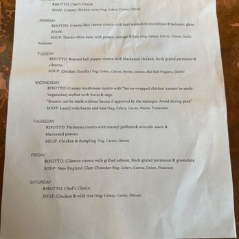 Amaro's Table - List of daily risotto and soup schedule! - New American Near Me - Vancouver, Washington