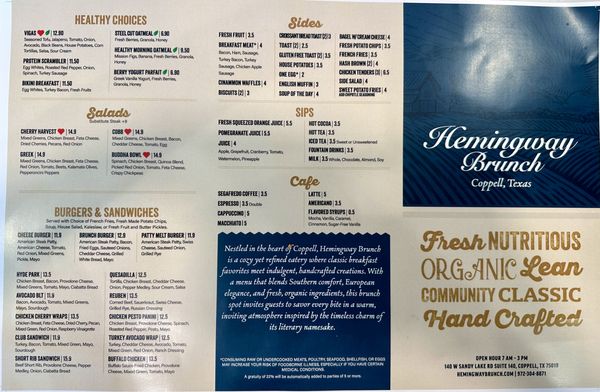 Menu photo 7 Hemingway Brunch Coppell, TX