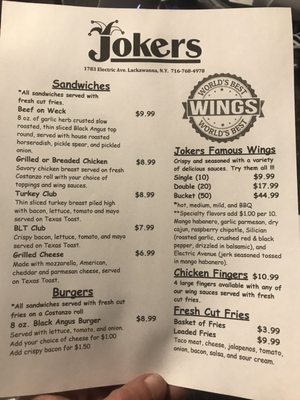 Menu photo 2 Jokers Buffalo, NY