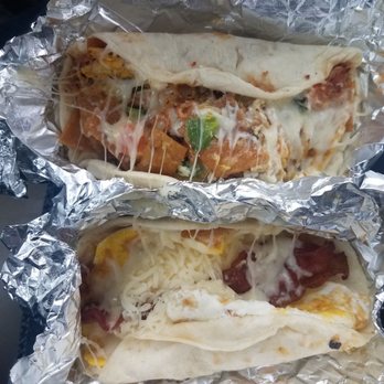 Tacos Ricos - Migas taco and bacon egg and cheese. - Food Trucks Near Me - Austin, Texas