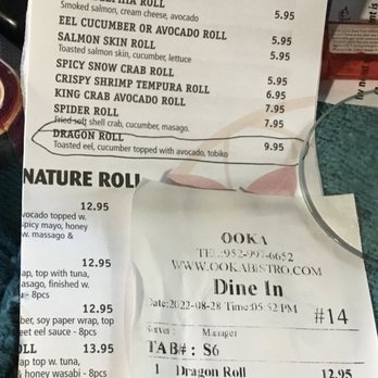 Ooka - If you are gonna charge us more tell us the correct full extra charge do not say it 15% then charge us an extra 20%-30% gesh - Sushi Bars Near Me - Apple Valley, Minnesota
