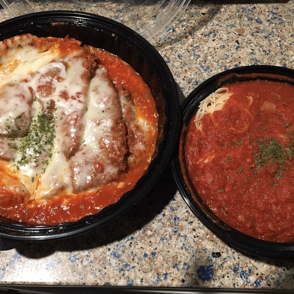 Cafe Amici Pasta & Pizza - Eggplant Parmigiana with Angel Hair Pasta (also cane w side salad, salad dressing, and a warm roll) $11.25 - Pizza Near Me - Somerset, New Jersey