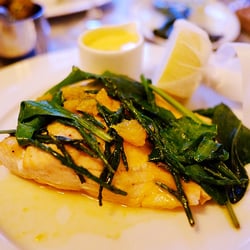 Poached line caught wild salmon, sea vegetables, orange hollandaise sauce
