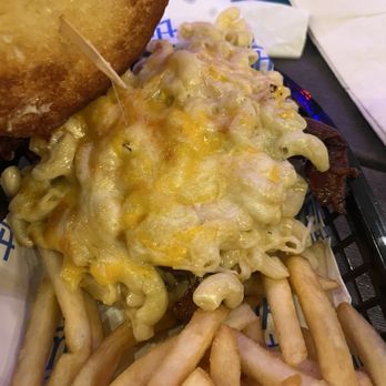 The Hills Pub - Pepper Jack Mac burger with fries - Pubs Near Me - La Mesa, California The Hills Pub - Pepper Jack Mac burger with fries - Pubs Near Me - La Mesa, California