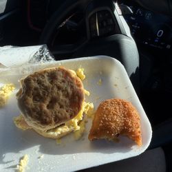 Lawhon's Grocery & Meat - Sausage Egg & Cheese biscuit and BEC Potato thing.