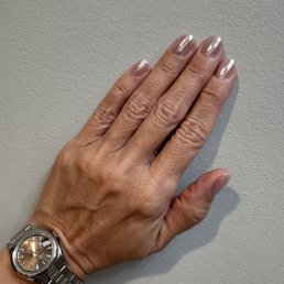 Chrome powder rubbed on over neutral color (yes these are my large old lady hands)