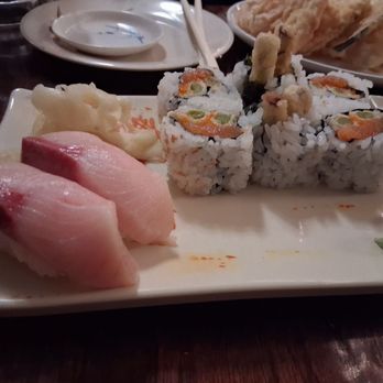 Inakaya Watanabe - Hamachi nigiri & sunfire roll, minus hotsauce, add salmon - Japanese Near Me - Columbia, South Carolina Inakaya Watanabe - Hamachi nigiri & sunfire roll, minus hotsauce, add salmon - Japanese Near Me - Columbia, South Carolina