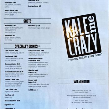 Kale Me Crazy - Menu Feb 2025 - Wraps Near Me - Wilmington, North Carolina Kale Me Crazy - Menu Feb 2025 - Wraps Near Me - Wilmington, North Carolina