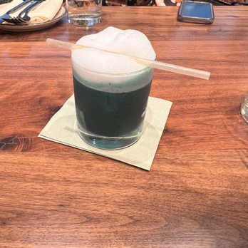 Joyce - Hootie Hoo: el tesoro blanco, passionfruit, aperol, lime, blue algae, salt foam - Southern Near Me - Los Angeles, California Joyce - Hootie Hoo: el tesoro blanco, passionfruit, aperol, lime, blue algae, salt foam - Southern Near Me - Los Angeles, California