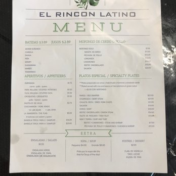 El Rincon Latino - Menu front - Latin American Near Me - Tampa, Florida El Rincon Latino - Menu front - Latin American Near Me - Tampa, Florida