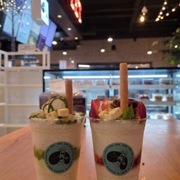 Matcha and Strawberry & Matcha Bingsoo Matcha and Strawberry & Matcha Bingsoo