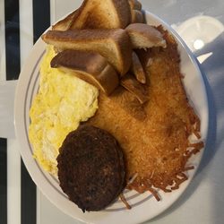 Printing Press Cafe - Sausage, eggs, hash browns and toast.